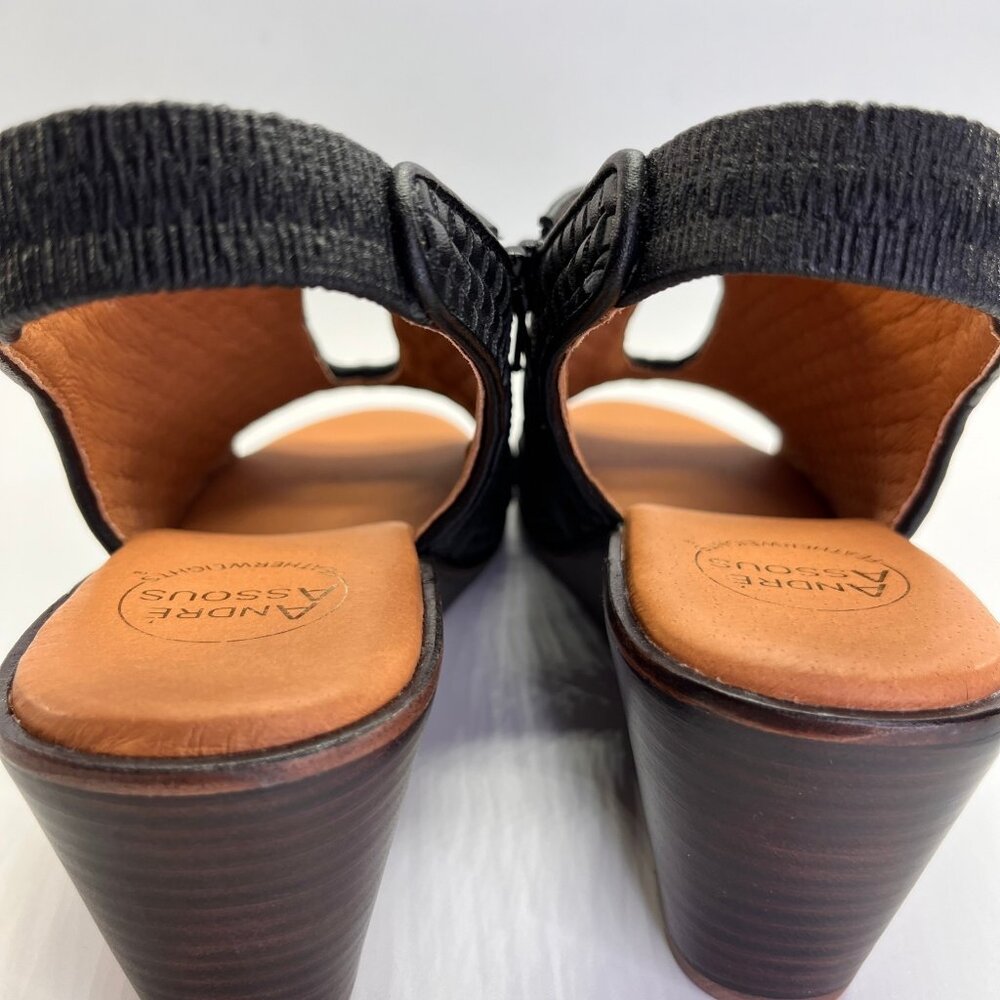 Andre Assous Belinda Wedges Size 8.5 Black Woven Slingback Peep Toe Heels - Picture 9 of 16